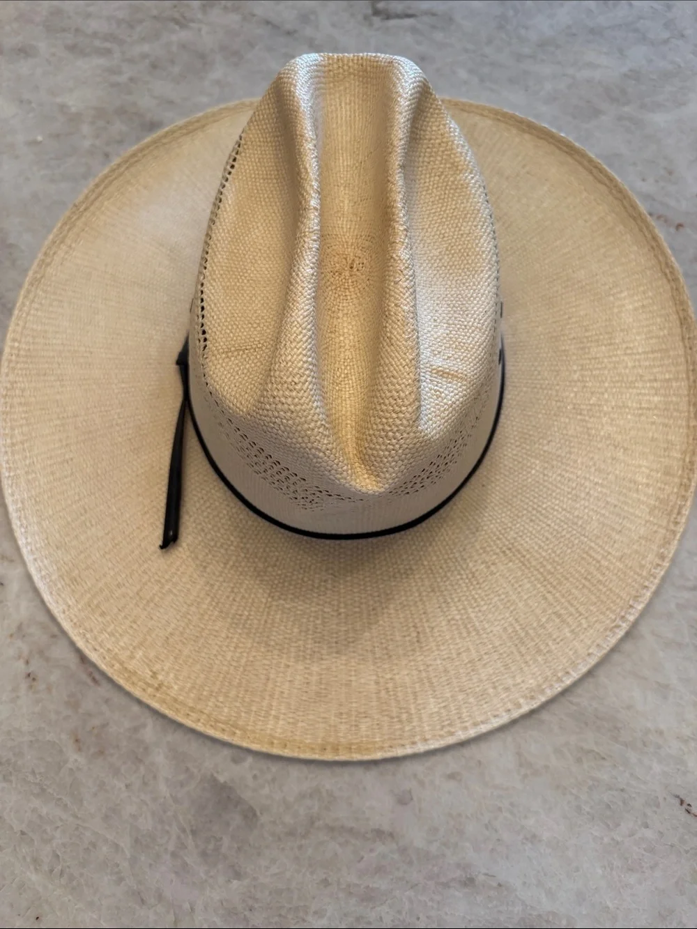 Cream Straw Cowboy Hat with Black strap Bangora
